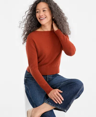 Charter Club Women's 100% Cashmere Long Sleeve Boatneck Sweater, Macy's Exclusive In Brown