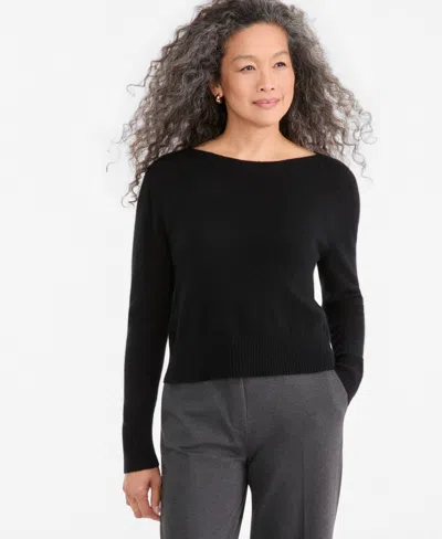Charter Club Women's 100% Cashmere Long Sleeve Boatneck Sweater, Macy's Exclusive In Black