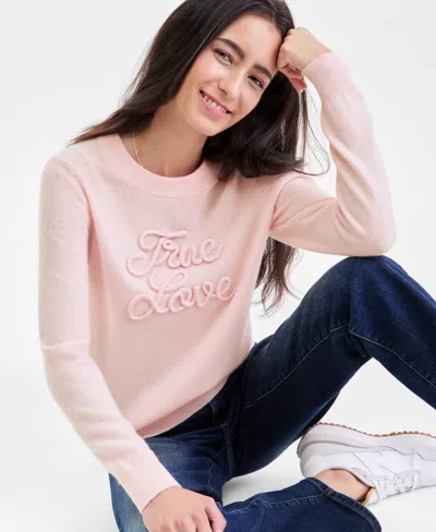 Charter Club Women's 100% Cashmere Love Embroidered Sweater, Macy's Exclusive In Pink