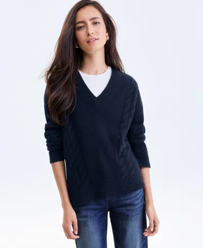 Charter Club Womens 100 Cashmere Placed Cable Knit V Neck Sweater Pxs Xxl Macys Exclusive In Multi