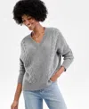 Charter Club Womens 100 Cashmere Placed Cable Knit V Neck Sweater Pxs Xxl Macys Exclusive In Gray