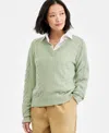 Charter Club Women's 100% Cashmere Placed Cable-knit V-neck Sweater, Macy's Exclusive In Green