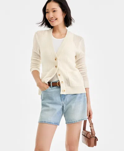 Charter Club Women's 100% Cashmere Pointelle Boyfriend Cardigan, Macy's Exclusive In White