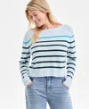 Charter Club Womens 100 Cashmere Pop Stripe Boat Neck Sweater Pxs Xxl Macys Exclusive In Blue