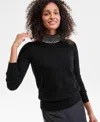 Charter Club Women's 100% Cashmere Rhinestone Mock Neck Sweater, Macy's Exclusive In Black