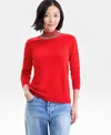 Charter Club Women's 100% Cashmere Rhinestone Mock Neck Sweater, Macy's Exclusive In Red