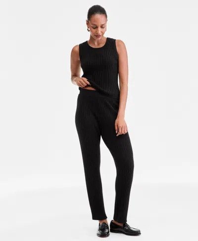 Charter Club Women's 100% Cashmere Ribbed Pull-on Pants, Macy's Exclusive In Black