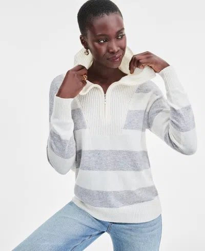 Charter Club Women's 100% Cashmere Rugby Stripe Sweater, Macy's Exclusive In Gray