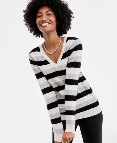 Charter Club Women's 100% Cashmere Striped V-neck Sweater, Macy's Exclusive