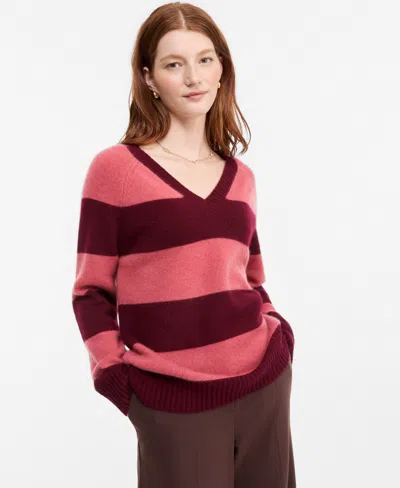 Charter Club Women's 100% Cashmere Striped V-neck Sweater, Macy's Exclusive In Crantini