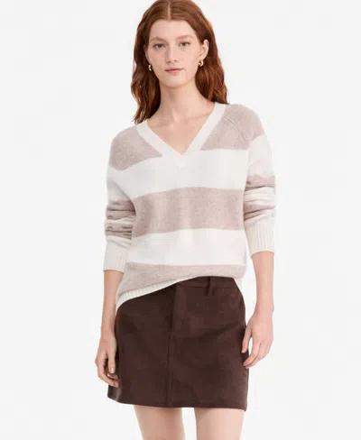 Charter Club Women's 100% Cashmere Striped V-neck Sweater, Macy's Exclusive In Pearl Taupe Heather