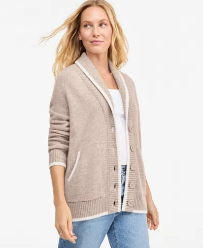 Charter Club Women's 100% Cashmere Tipped Shawl-collar Boyfriend Cardigan, Macy's Exclusive In Pearl Taupe Heather