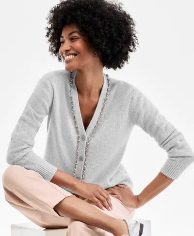 Charter Club Women's 100% Cashmere V-neck Rhinestone Cardigan, Macy's Exclusive In Blue