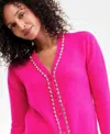 Charter Club Women's 100% Cashmere V-neck Rhinestone Cardigan, Macy's Exclusive In Pink