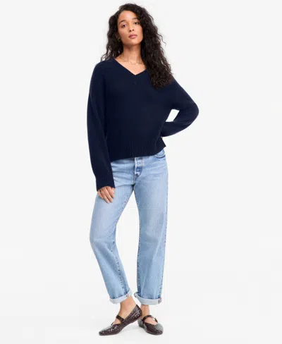 Charter Club Women's 100% Cashmere V-neck Relaxed Sweater, Macy's Exclusive In Blue