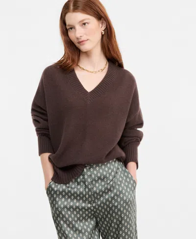 Charter Club Women's 100% Cashmere V-neck Relaxed Sweater, Macy's Exclusive In Brown