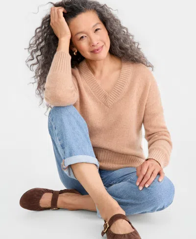 Charter Club Women's 100% Cashmere V-neck Relaxed Sweater, Macy's Exclusive In Neutral