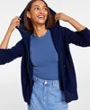 Charter Club Womens Zipper Cashmere Zip Hoodie In Admiral Navy