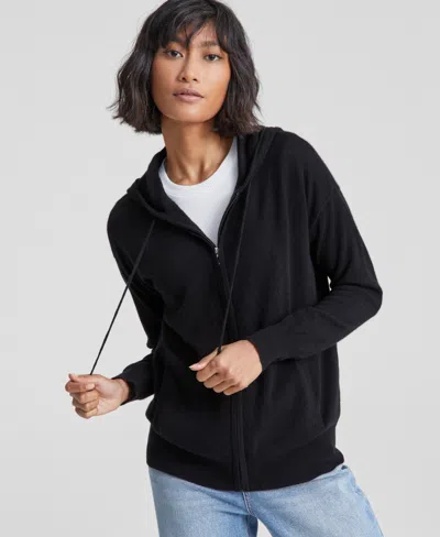 Charter Club Women's 100% Cashmere Zip Hoodie, Created For Macy's In Classic Black