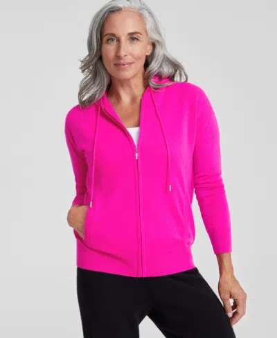 Charter Club Women's 100% Cashmere Zip Hoodie, Created For Macy's In Fierce Pink