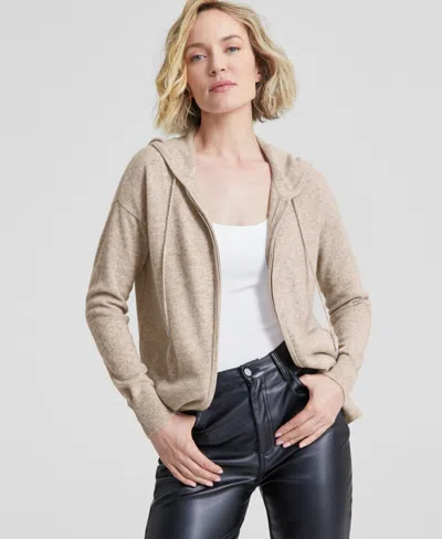 Charter Club Women's 100% Cashmere Zip Hoodie, Created For Macy's In Pearl Taupe Heather