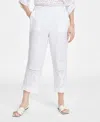 CHARTER CLUB WOMEN'S 100% LINEN CROPPED EYELET PULL-ON PANTS, CREATED FOR MACY'S