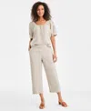 Charter Club Women's 100% Linen Cropped Scalloped-hem Wide-leg Pants, Macy's Exclusive In Brown