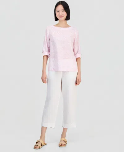 Charter Club Women's 100% Linen Cropped Scalloped-hem Wide-leg Pants, Macy's Exclusive In White