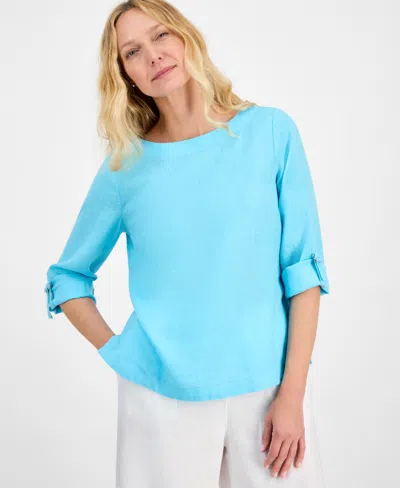 Charter Club Women's 100% Linen D-ring Top, Created For Macy's