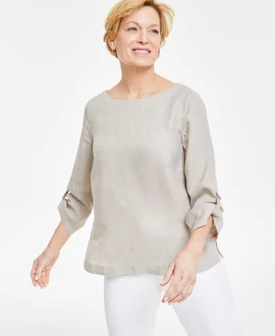 Charter Club Women's 100% Linen D-ring Top, Created For Macy's In Cc Flax
