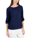 CHARTER CLUB WOMEN'S 100% LINEN D-RING TOP, CREATED FOR MACY'S