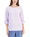 CHARTER CLUB WOMEN'S 100% LINEN D-RING TOP, CREATED FOR MACY'S