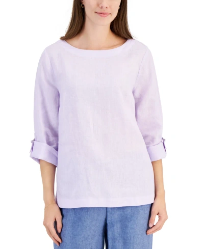 Charter Club Women's 100% Linen D-ring Top, Created For Macy's In Lucky Lavendar