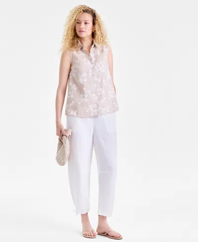 Charter Club Women's 100% Linen Drawstring Barrel-leg Pants, Macy's Exclusive In White