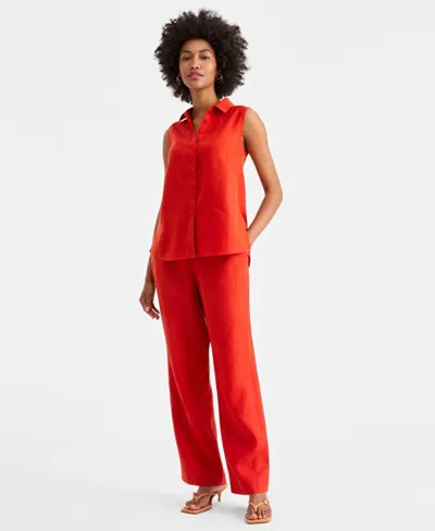 Charter Club Women's 100% Linen Drawstring Pants, Created For Macy's In Red