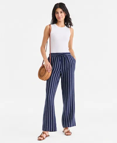 Charter Club Women's 100% Linen Drawstring Pants, Created For Macy's In Blue