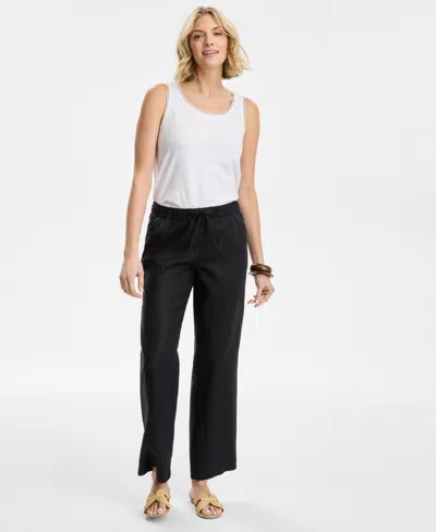 Charter Club Women's 100% Linen Drawstring Pants, Created For Macy's In Deep Black