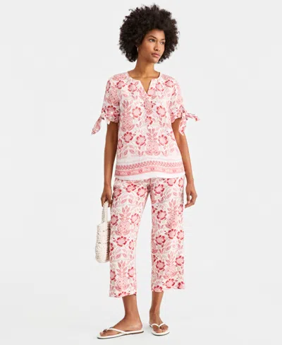 Charter Club Women's 100% Linen Drawstring Pants, Created For Macy's In Multi