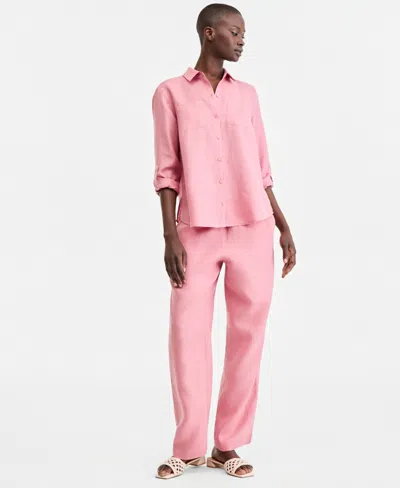 Charter Club Women's 100% Linen Drawstring Pants, Created For Macy's In Pink