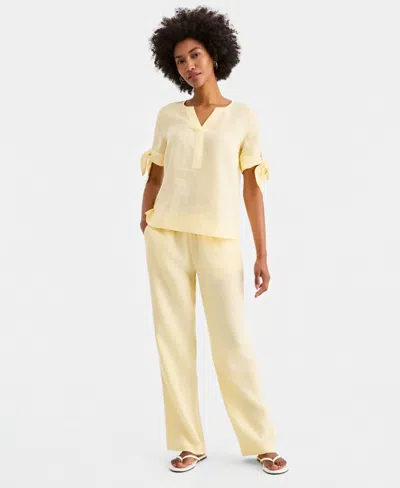 Charter Club Women's 100% Linen Drawstring Pants, Created For Macy's In Yellow