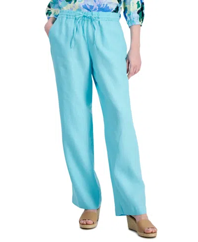 Charter Club Women's 100% Linen Drawstring-waist Pants, Created For Macy's In Light Pool Blue