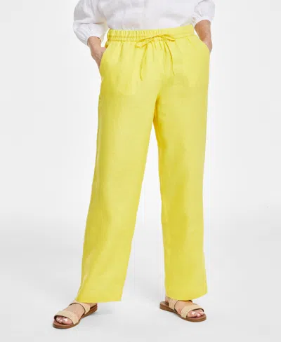 Charter Club Women's 100% Linen Drawstring-waist Pants, Created For Macy's In Primrose Yellow