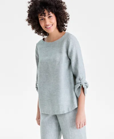 Charter Club Women's 100% Linen D-ring Top, Created For Macy's In Blue