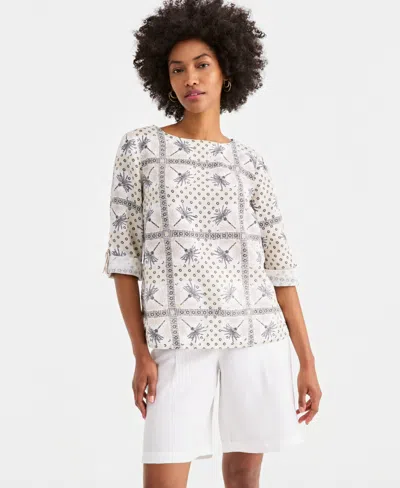 Charter Club Women's 100% Linen D-ring Top, Created For Macy's In Multi