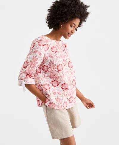 Charter Club Women's 100% Linen D-ring Top, Created For Macy's In Pink