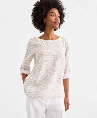 Charter Club Women's 100% Linen D-ring Top, Created For Macy's In White