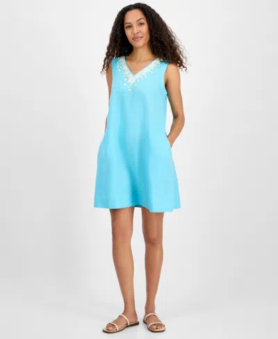 Charter Club Women's 100% Linen Embellished Mini Dress, Exclusively At Macy's