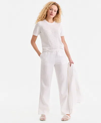 Charter Club Women's 100% Linen Eyelet-trim Pull-on Pants, Macy's Exclusive In White
