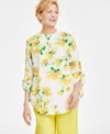 CHARTER CLUB WOMEN'S 100% LINEN FLORAL-PRINT WOVEN TAB-SLEEVE TUNIC, CREATED FOR MACY'S