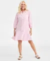 Charter Club Women's 100% Linen Flounce Shirtdress, Created For Macy's In Pink